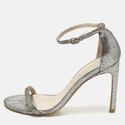 مملوكة مسبقًا Stuart Weitzman Nudistsong Size 37 Silver Texture Suede Ankle Strap Sandals