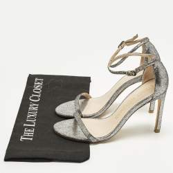 مملوكة مسبقًا Stuart Weitzman Nudistsong Size 37 Silver Texture Suede Ankle Strap Sandals