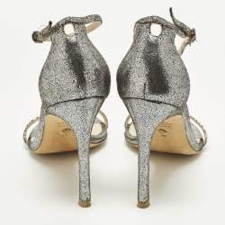 مملوكة مسبقًا Stuart Weitzman Nudistsong Size 37 Silver Texture Suede Ankle Strap Sandals