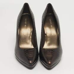 مملوكة مسبقًا حذاء كعب عالي ستيورت وايتزمان منصة جلد منقوش بطبعة أفعى برونزي مقاس 38.5