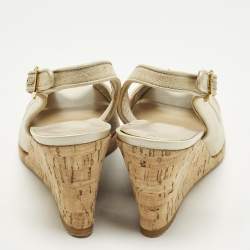 مملوكة مسبقًا Stuart Weitzman Size 37 Beige Canvas Peep Toe Slingback Pumps