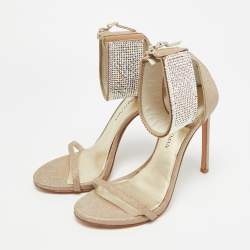 Pre Owned Stuart Weitzman Nudist Size 39 Metallic Glitter Ankle Strap Sandals
