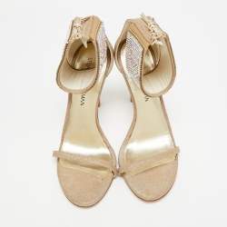 Pre Owned Stuart Weitzman Nudist Size 39 Metallic Glitter Ankle Strap Sandals