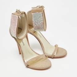 Pre Owned Stuart Weitzman Nudist Size 39 Metallic Glitter Ankle Strap Sandals