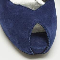 Pre Owned Stuart Weitzman Size 38.5 Navy Blue Suede Peep Toe Pumps