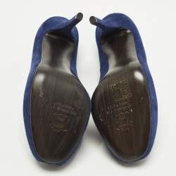 Pre Owned Stuart Weitzman Size 38.5 Navy Blue Suede Peep Toe Pumps