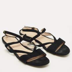 Pre Owned Stuart Weitzman Size 38.5 Black PVC and Suede Ankle Strap Flats