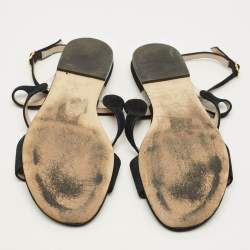 Pre Owned Stuart Weitzman Size 38.5 Black PVC and Suede Ankle Strap Flats