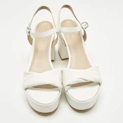 Pre Owned Stuart Weitzman Everly Size 38 White Leather Platform Sandals