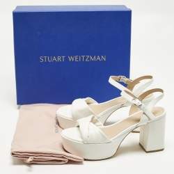 Pre Owned Stuart Weitzman Everly Size 38 White Leather Platform Sandals