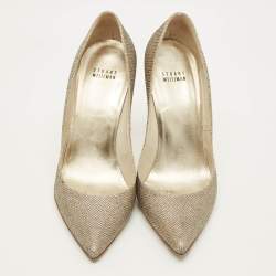 Pre Owned Stuart Weitzman Size 40 Metallic Lurex Fabric Pointed Toe Pumps