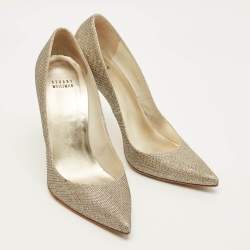 Pre Owned Stuart Weitzman Size 40 Metallic Lurex Fabric Pointed Toe Pumps