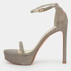 مملوكة مسبقًا صندل ستيوارت وايتزمان سير كاحل لامع معدني ميتاليك جليتر مقاس 36