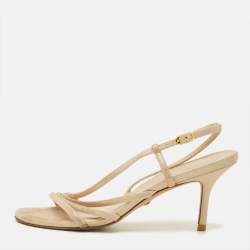 Pre Owned Stuart Weitzman Mondrian Glam Size 38 Beige Suede Slingback Sandals