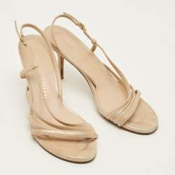 Pre Owned Stuart Weitzman Mondrian Glam Size 38 Beige Suede Slingback Sandals