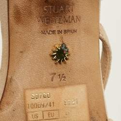 Pre Owned Stuart Weitzman Mondrian Glam Size 38 Beige Suede Slingback Sandals