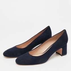 Pre Owned Stuart Weitzman Size 41 Navy Blue Suede Block Heel Pumps