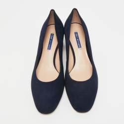 Pre Owned Stuart Weitzman Size 41 Navy Blue Suede Block Heel Pumps
