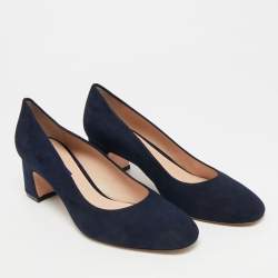 Pre Owned Stuart Weitzman Size 41 Navy Blue Suede Block Heel Pumps