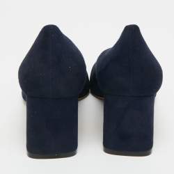 Pre Owned Stuart Weitzman Size 41 Navy Blue Suede Block Heel Pumps
