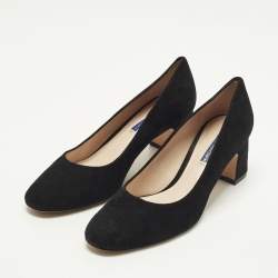 مملوكة مسبقًا حذاء كعب عالي ستيوارت وايتزمان سويدي أسود بكعب عريض مقاس 37.5