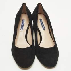 مملوكة مسبقًا حذاء كعب عالي ستيوارت وايتزمان سويدي أسود بكعب عريض مقاس 37.5