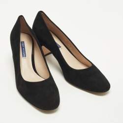 مملوكة مسبقًا حذاء كعب عالي ستيوارت وايتزمان سويدي أسود بكعب عريض مقاس 37.5