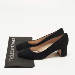 مملوكة مسبقًا حذاء كعب عالي ستيوارت وايتزمان سويدي أسود بكعب عريض مقاس 37.5