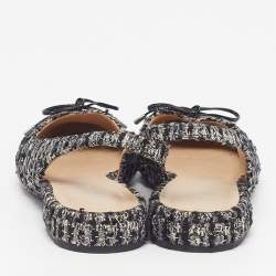 Pre Owned Stuart Weitzman Size 38.5 Black/Silver Patent Leather And Tweed Slingback Flats