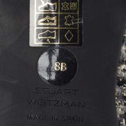 Pre Owned Stuart Weitzman Size 38.5 Black/Silver Patent Leather And Tweed Slingback Flats