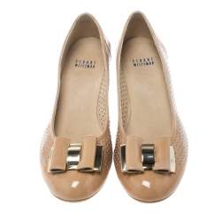 Stuart Weitzman Beige Patent Leather The Belle Perforated Detail Ballet Pumps Size 39