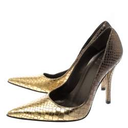 Stuart Weitzman Two Tone Python Embossed Leather Pointed Toe Pumps Size 35