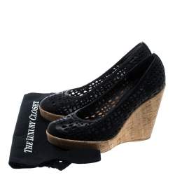 Pre Owned حذاء كعب عالي ستيوارت وايتزمان كعب روكي فيلين نعل سميك نودوتكومر جلد مخرم أسود مقاس 41