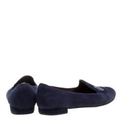 Stuart Weitzman Blue Suede Lys Crystal Rocks Smoking Slipper Size 36.5