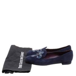 Stuart Weitzman Blue Suede Lys Crystal Rocks Smoking Slipper Size 36.5