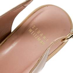 Stuart Weitzman Beige Patent Leather Jean Peep Toe Cork Wedge Slingback Sandals Size 41
