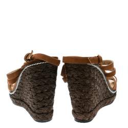 Stuart Weitzman Brown Nubuck Leather Platform Wedge Ankle Strap Sandals Size 39.5