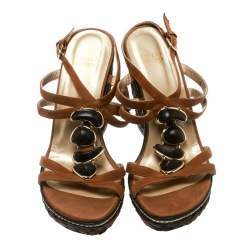 Stuart Weitzman Brown Nubuck Leather Platform Wedge Ankle Strap Sandals Size 39.5