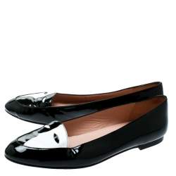 Stuart Weitzman Black/White Patent Leather Mask Face Ballet Flats Size 41