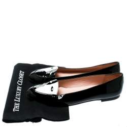 Stuart Weitzman Black/White Patent Leather Mask Face Ballet Flats Size 41