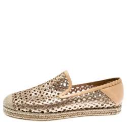 Stuart Weitzman Metallic Gold Glitter Laser Cut County Espadrilles Size 38