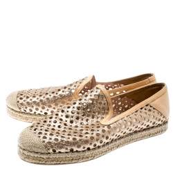 Stuart Weitzman Metallic Gold Glitter Laser Cut County Espadrilles Size 38