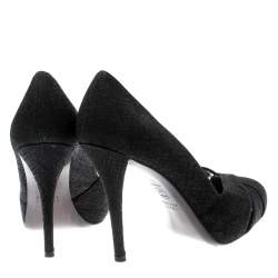 Stuart Weitzman Black Textured Fabric Criss Cross Open Toe Platform Pumps Size 39