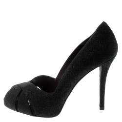 Stuart Weitzman Black Textured Fabric Criss Cross Open Toe Platform Pumps Size 39