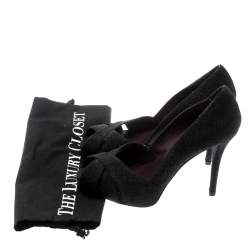Stuart Weitzman Black Textured Fabric Criss Cross Open Toe Platform Pumps Size 39