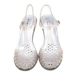 Stuart Weitzman Crystal Embellished Jelly T Strap Sandals Size 42