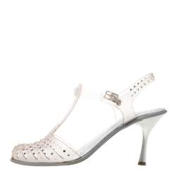 Stuart Weitzman Crystal Embellished Jelly T Strap Sandals Size 42