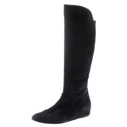Stuart Weitzman Black Suede/Fabric Knee Length Boots Size 41