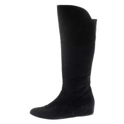 Stuart Weitzman Black Suede/Fabric Knee Length Boots Size 41