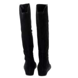 Stuart Weitzman Black Suede/Fabric Knee Length Boots Size 41